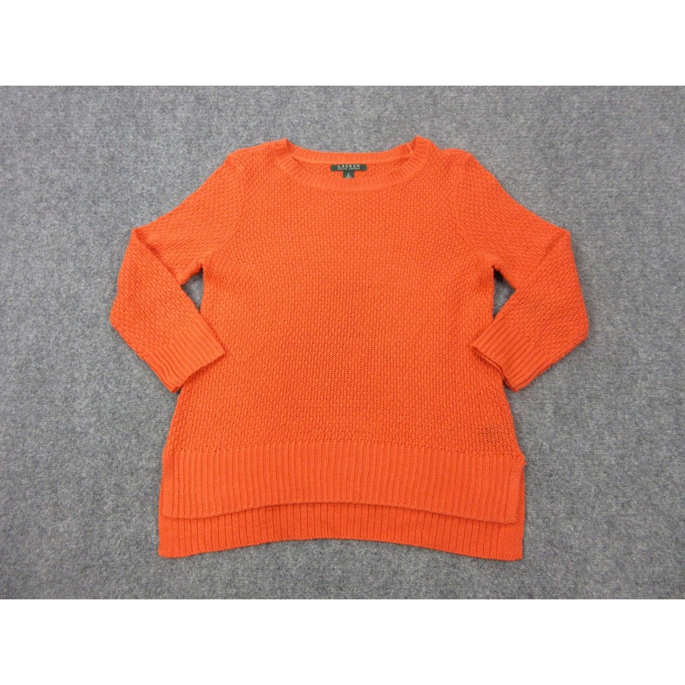 Lauren Ralph Lauren Sweater Tunic Womens S Orange Chunky Knit 3/4 Sleeve